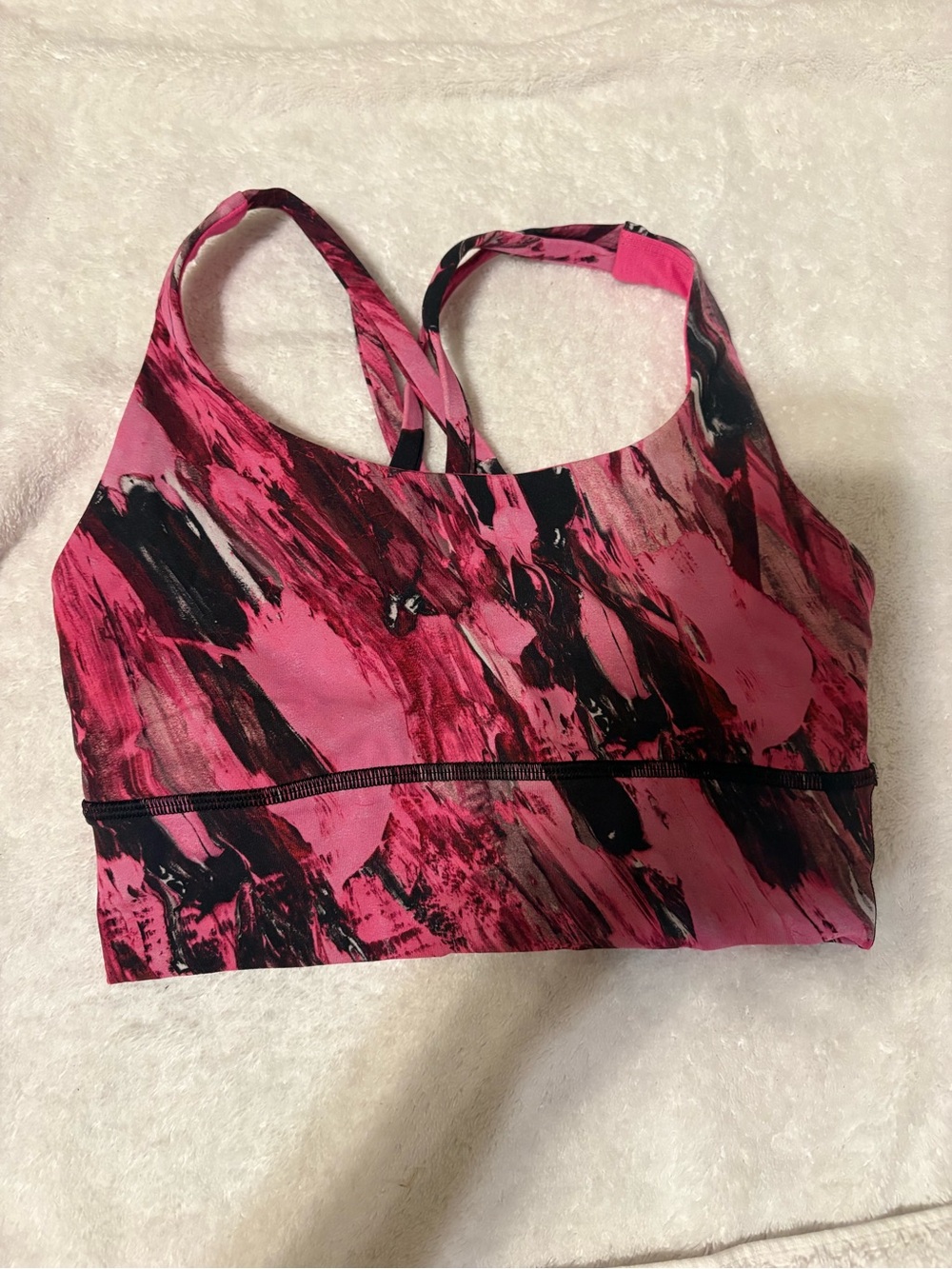 lululemon athletica Pink and Black Printed Strappy Sports Bra